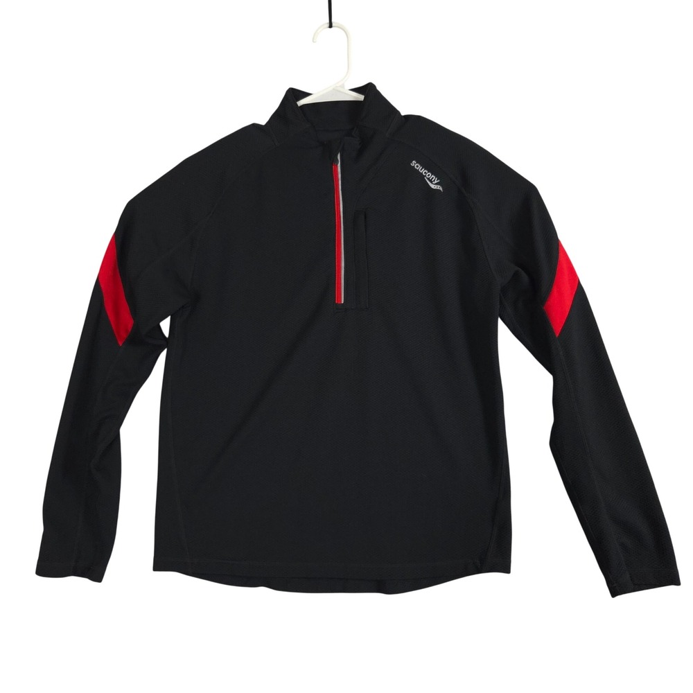 Saucony 1/4 Zip Pullover Mens Small Black Excellent Running Athletic Top